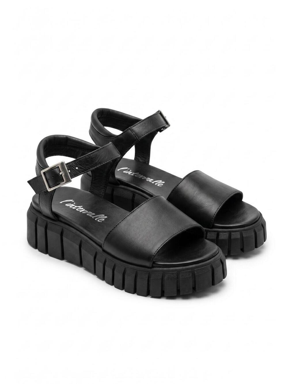Intervalle Black Chunky Platform Lug Sole Sandals EU 37 US 6.5 7 Casual